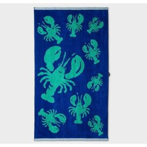 Roller Rabbit x Target Lobster Print Cotton Beach Towel Navy Blue and Teal Pool